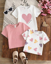 Pack of 3 Baby Girl Casual Heart, Letter Print & Pink ColourHalf Sleeve T-Shirts