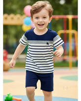 Baby Boys Pony Striped Color Block T-Shirt & Shorts Set – Casual Summer Outfit (2PCS)