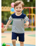 Baby Boys Pony Striped Color Block T-Shirt & Shorts Set – Casual Summer Outfit (2PCS)