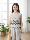 Tween Girls Sleeveless Co-Ord Set – Printed Embroidered Hem Top & Wide-Leg Pants