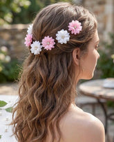 6/12 Pcs Pink & White Rhinestone Flower Hair Clips