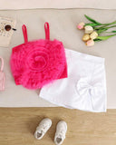 Pink Flower Top & White Bow Skirt