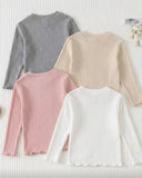 4-Piece Baby Girl Ribbed Knit Pastel Colours Shirt Set