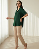 Women Blazer Collar Short Sleeve Green Elegant Summer Shirt