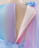 Girls Rainbow Ombre Princess Dress – Sleeveless Bow Tulle Puffy Long Gown