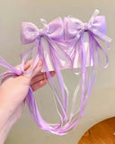 2-Piece Macaron Satin Pearl-Luster Tulle Bow Hair Clips for Girls