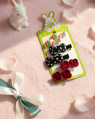 Kids Hair Clips Set (6pcs) – Stylish Floral, Black Bow & Charm Design