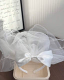 White Veil Pearl Bow Headband for Girls