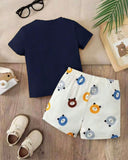 Baby Boy Bear Blue Ribbed Summer Set