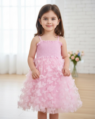 Girls 3D Pink Butterfly Embroidery Tulle Princess Dress