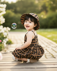 Baby Girl Letter Print Dress With Hat 2-Piece Set
