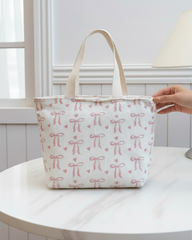 White Bow & Heart Print Travel Tote Bag