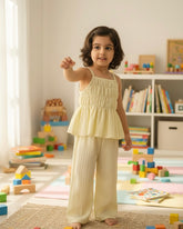 2pcs Yellow Ruffle Trim Camisole & Wide Leg Pants