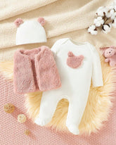 Baby Girl 3pcs Fleece Vest Set With Cute Embroidered Bear