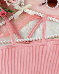 Girls Pink 2pcs 3D Flower Patchwork Camisole Top + Shorts