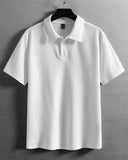 Men’s White Colour Textured Half Sleeve Casual Polo Shirt – Summer