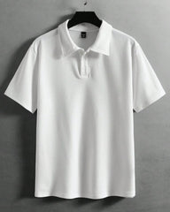 Men’s White Colour Textured Half Sleeve Casual Polo Shirt – Summer