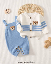 Newborn Baby Sweater Co-Ords Knit Cardigan & Sky Blue Romper Set