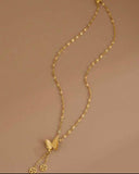 1pc Elegant Butterfly Tassel Pendant Stainless Steel Necklace