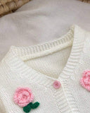 Newborn Baby Girl Pink Floral Pattern Knitted Cardigan and Romper