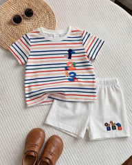 Baby Boy Number & Cartoon Striped Summer Set