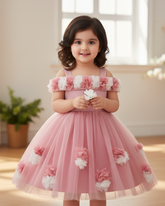Baby Girls Dusty Pink Floral Tulle Princess Dress – Birthday Outfit