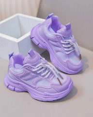 Girls’ Purple Color Casual Sports Shoes – Fashion PU Sneakers for Daily Wear