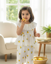 Baby Girls knitted sleeveless lace Lemon collar top + straight leg pants