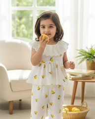 Baby Girls knitted sleeveless lace Lemon collar top + straight leg pants