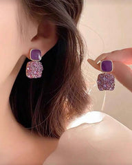 Purple Geometric Vintage Square Rhinestone Zinc Alloy Dangle Earrings