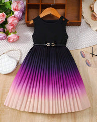 Gradient Colorblock Pleated Hem Sleeveless Dress For Summer Dress