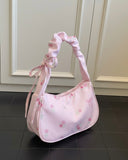 Pink Floral Bow Print Shoulder Bag