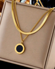 2Pcs Stainless Steel Black Roman Coin Pendant Blade Chain Necklaces