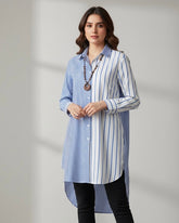Plus Size Women Striped Full Sleeve Loose Shirt - Fall