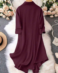 Women's Casual Everyday Loose Meroon Color Shirt Dress