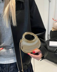 Acrylic Golden Crescent Moon Mini Handbag – Fashion Clutch with Detachable Strap