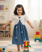 2pcs Blue Spaghetti Strap Overall Dress with Ruffle Sleeve Top