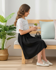 Girls 2-Piece White Mesh Knit Top & Black Dress