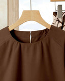 2PCS Summer Skirt Set – Brown Top & Printed Skirt Outfit