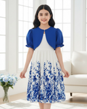 Girls 2-Piece Blue Floral Print Pleated Dress & Cardigan Set