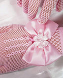 1 Pair Children's Pink Lace Hollow Bow Princess Gloves