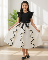 Girl Black and White Ruffle Trim Sleeveless Elegant Dress