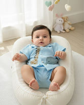 2PCS Baby Boy Street Fashion Giraffe & Elephant Print Shirt & Shorts Set