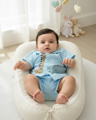 2PCS Baby Boy Street Fashion Giraffe & Elephant Print Shirt & Shorts Set