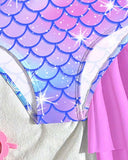 Girls Mermaid Print One-Piece Swimsuit with Skirt