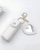 Leather Portable Mini Lipstick Case With Mirror & Keychain