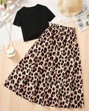 Tween Girls Twist Front T-Shirt & Leopard Print Maxi Skirt Set