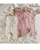6pc Newborn Baby Girl Letter Print Soft Knit Romper + Headband Set