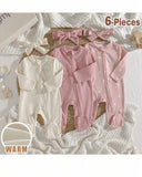 6pc Newborn Baby Girl Letter Print Soft Knit Romper + Headband Set