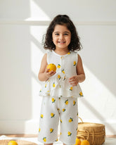 Baby Girls Lemon Print Camisole & Pants Set – Chiffon Ruffle Hem 2pcs Summer Outfit